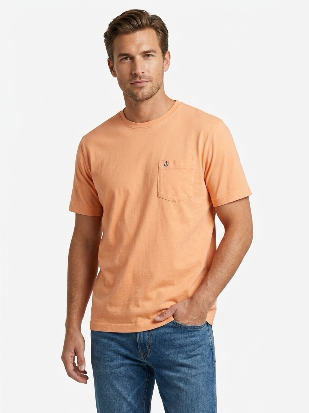 IZOD Saltwater Pocket Tee Cantaloupe Orange Soft Wash Casual Preppy M